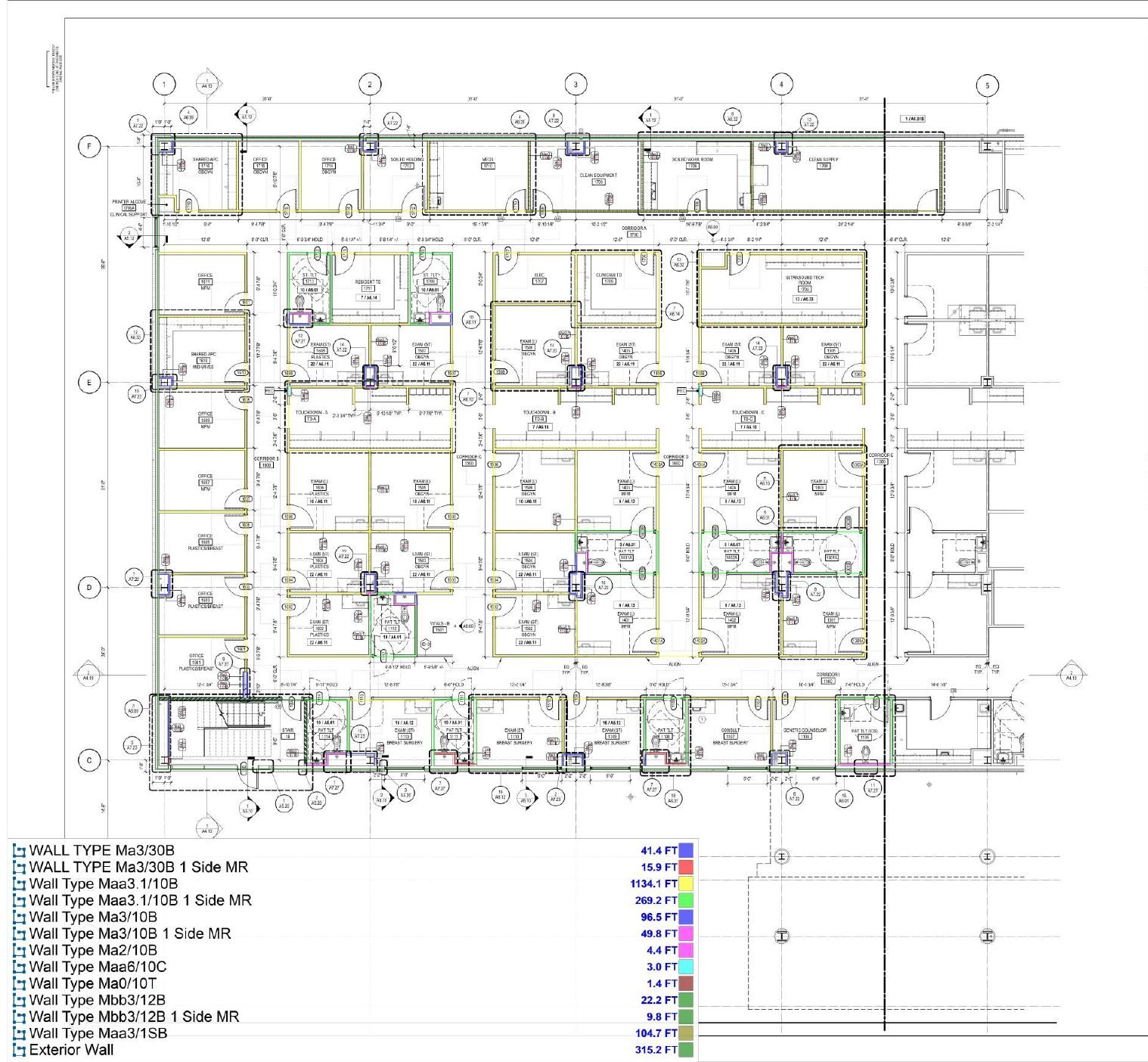 Quantity takeoff of wall types from a floor plan