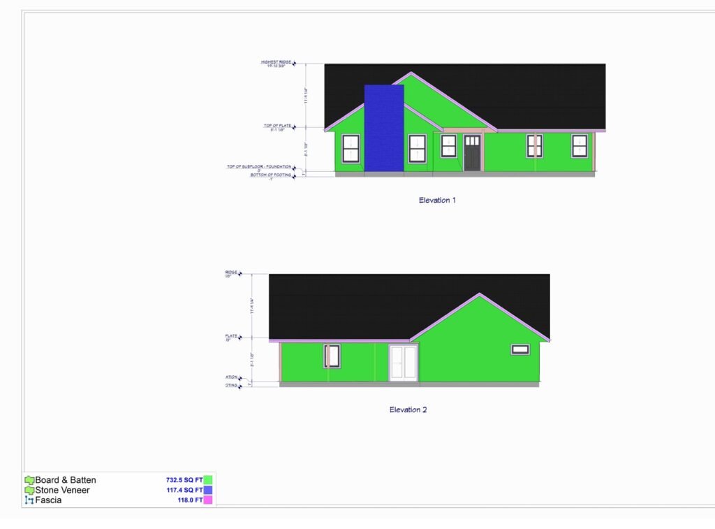 Exterior siding takeoff on building elevations