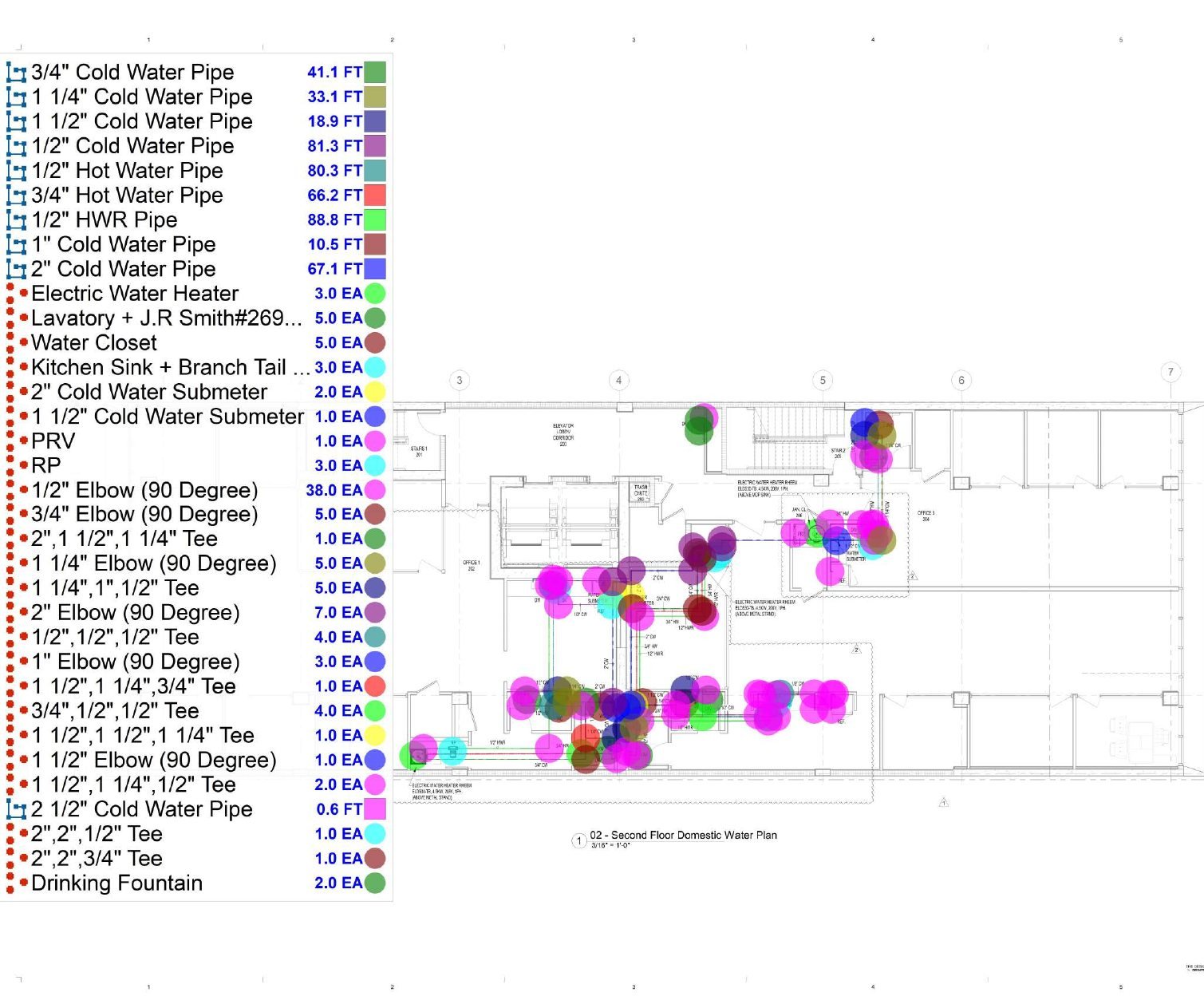 Plumbing fixture and piping takeoff in Bluebeam